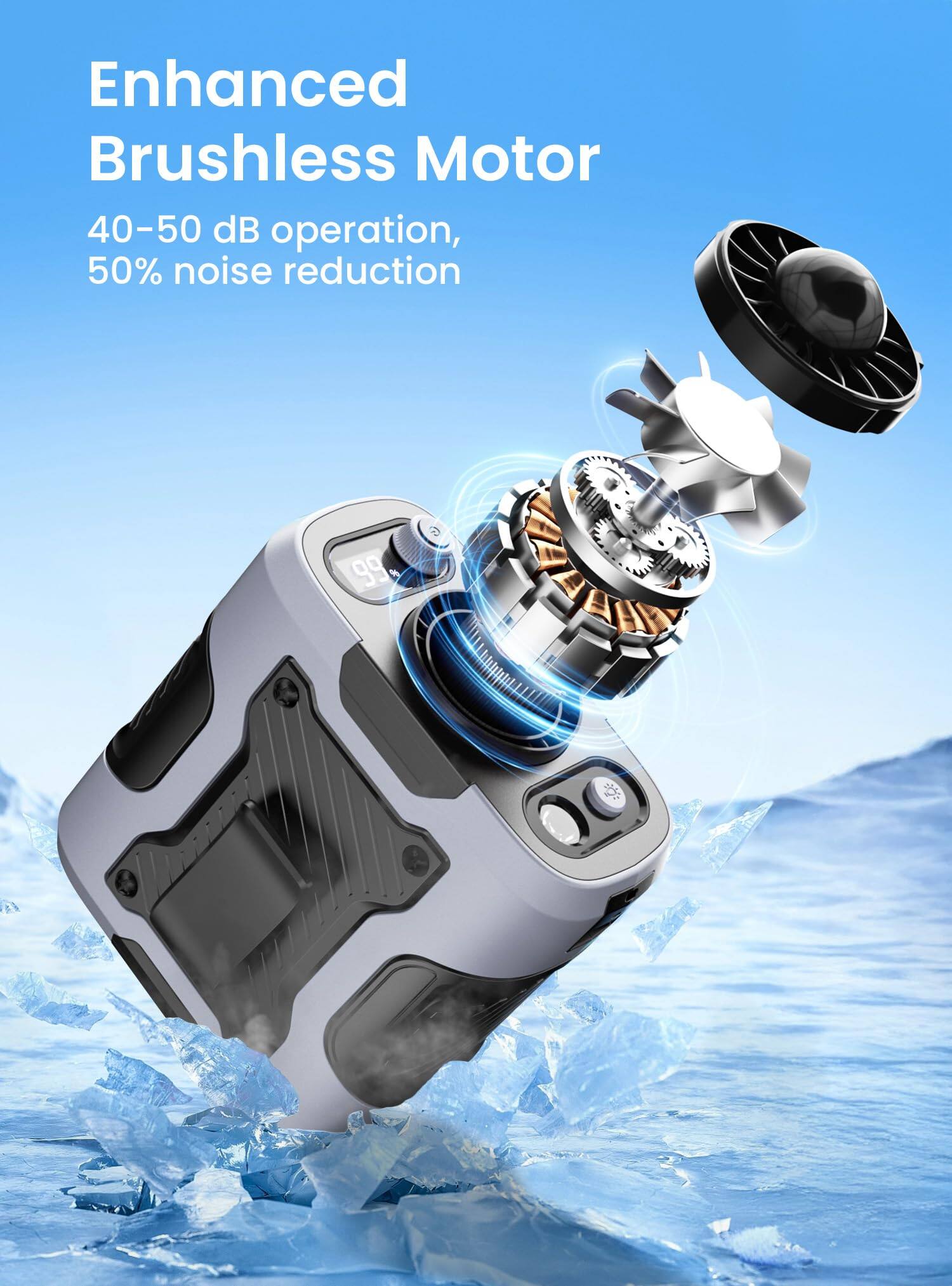 Enhanced Brushless Motor  
40-50 dB operation, 50% noise reduction