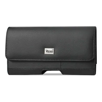 Front. Reiko - Horizontal Leather Pouch With Card Holder In Black (7.0X3.9X0.7 Inches) - Black.