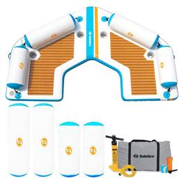 Solstice - Original Inflatable Floating C-Dock Platform 11 Foot Water Mat Lounger - Whit & Blue