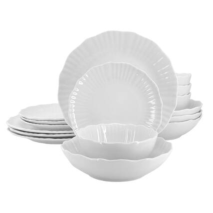 Front. Elama - Elama Millie 16 Piece Double Bowl Porcelain Dinnerware Set in White - White.