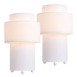 Jonathan Y - Franklin 17.5" Cylinder LED Table Lamp Set of 2 with Fabric Drum Shade, Modern for Bedside or Living Room - White