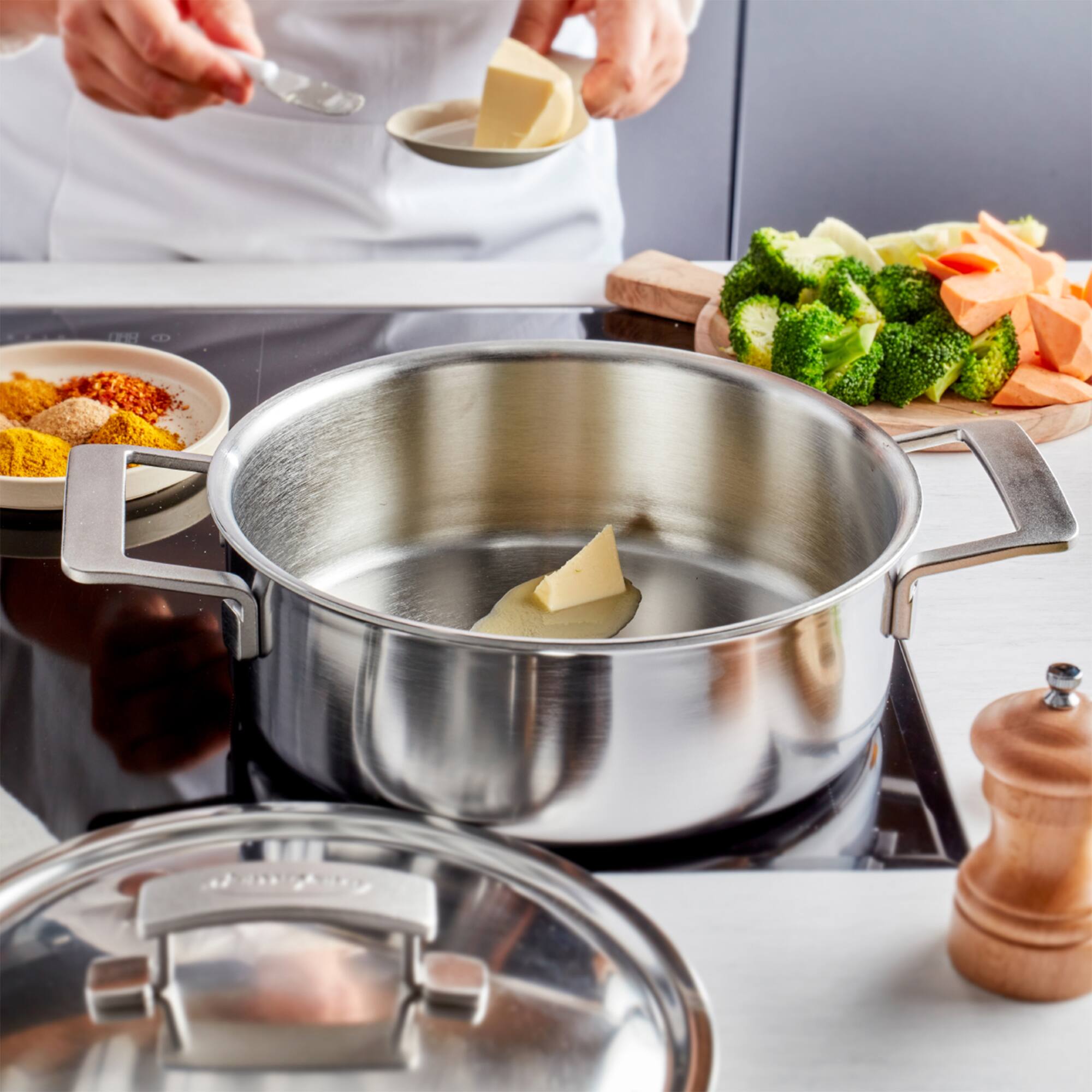 Alt View 5. Demeyere - Demeyere Industry 5-Ply 3-qt Stainless Steel Deep Saute Pan - Stainless Steel.