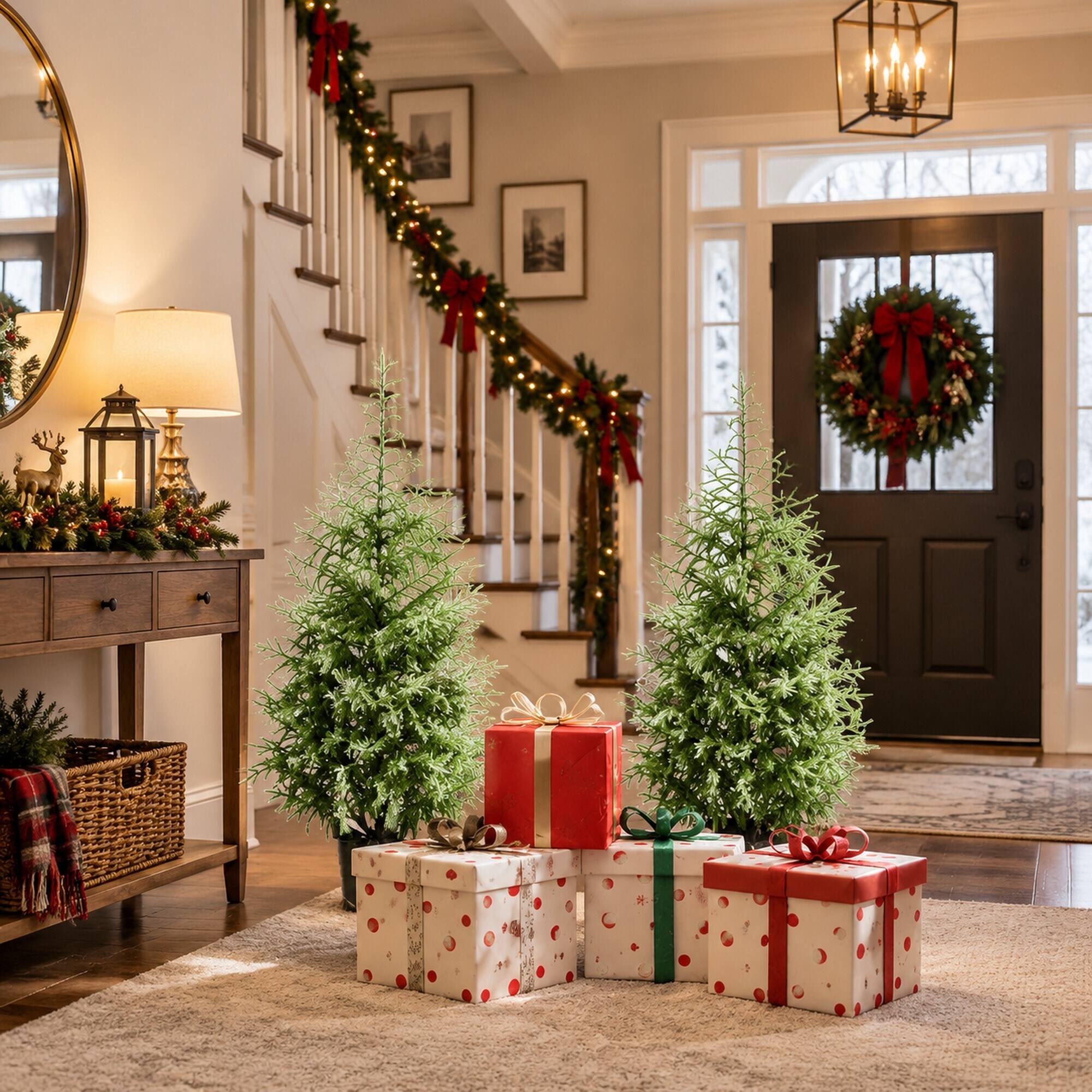 Alt View 1. RYHNUYNE - 4FT Norfolk Pine Christmas Tree Set of 2 With 133 Molded Tips and Pot Base - Green.