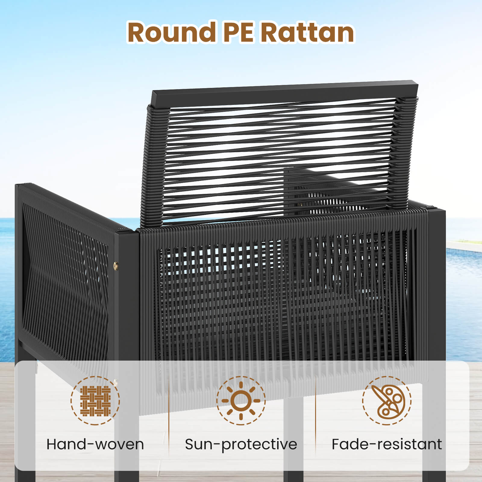 Round PE Rattan, Hand-woven, Sun-protective, Fade-resistant