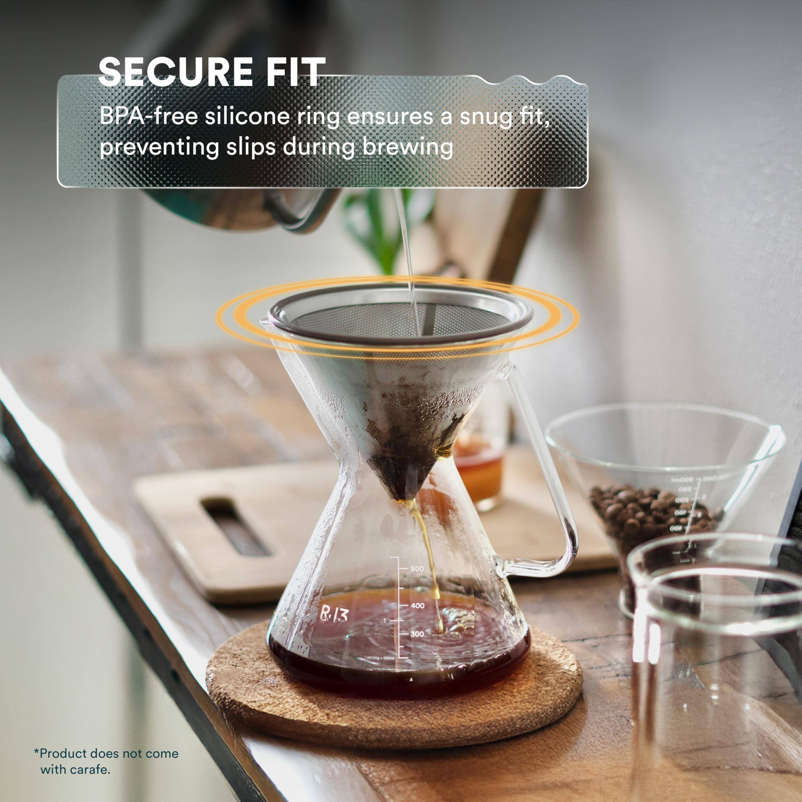 SECURE FIT  
BPA-free silicone ring ensures a snug fit, preventing slips during brewing  

*Product does not come with carafe.