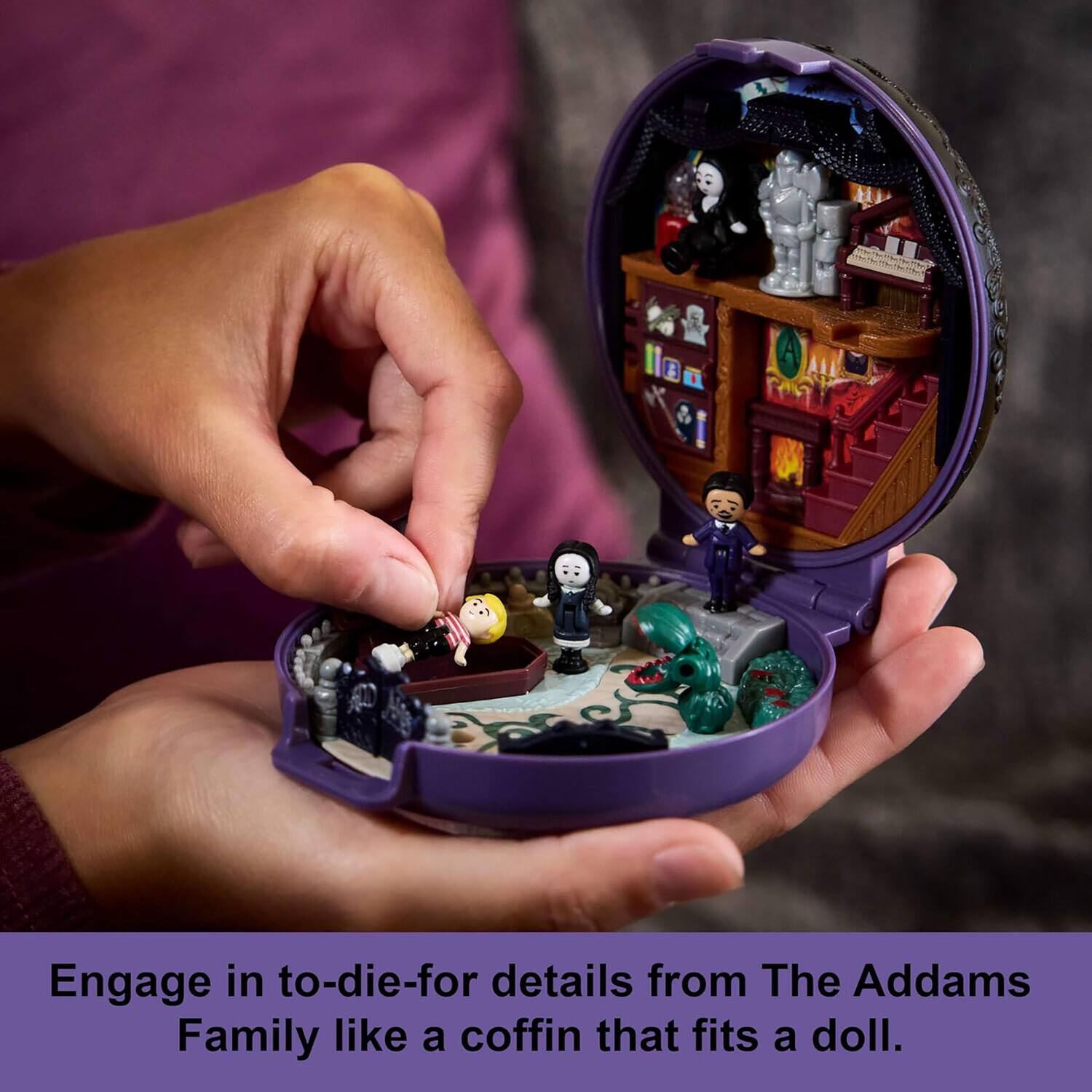 Engage in to-die-for details from The Addams Family like a coffin that fits a doll.