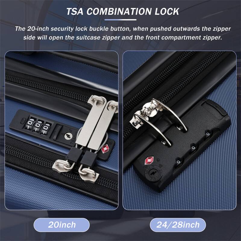 TSA COMBINATION LOCK

The 20-inch security lock buckle button, when pushed outwards the zipper side will open the suitcase zipper and the front compartment zipper.

a 0 1 1 0 d P SA007 20inch 24/28inch