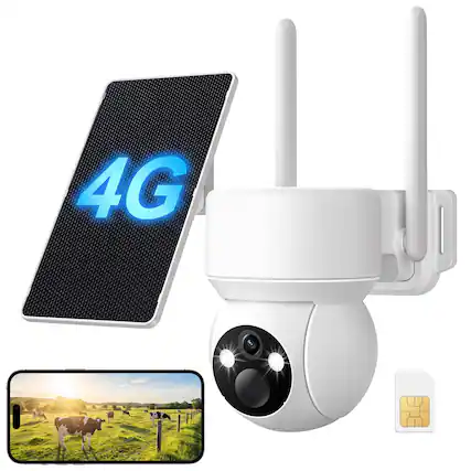 Front. COQOOL - Solar Security Cameras Wireless Outdoor, 4G LTE Cellular, with SIM Card, No WiFi Needed, 360°Pan Tilt,4K, Night Vision - White.