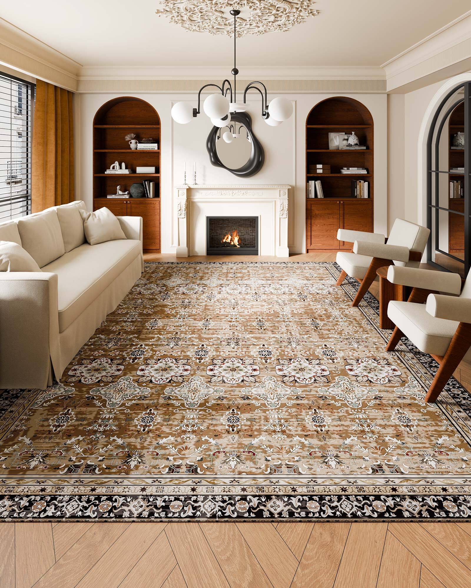 Angle. VEVOR - Area Rug, 9 x 12 ft Large Washable Rug, Non-Slip and Tear-Resistant Soft Carpet, Pet & Child Friendly Vintage Area Rugs - Brown Green.