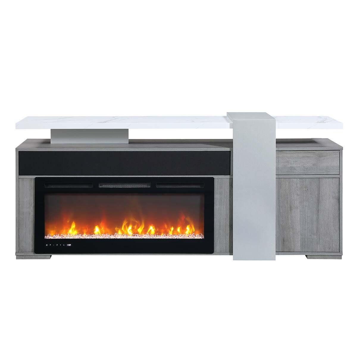 Front. Loheer - Loheer 76 inch grey entertainment center electric fireplace with bluetooth speaker - Grey.