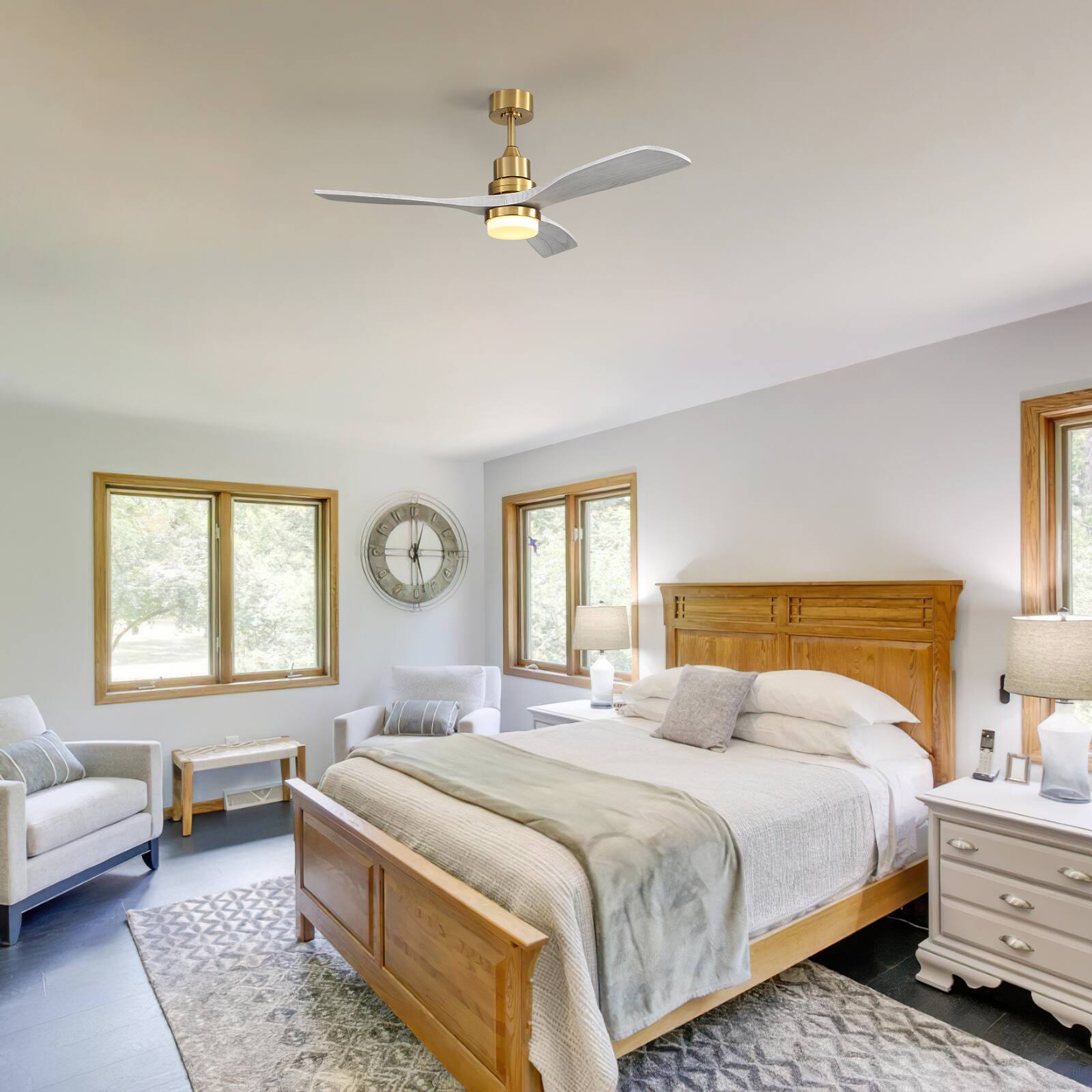 Alt View 7. Sofucor - Gold Modern Ceiling Fans with Light 52 Inch Indoor Outdoor 6 Adjustable Speeds Low Profile Wood Ceiling Fan For Bedro - Gold Grey Wood.