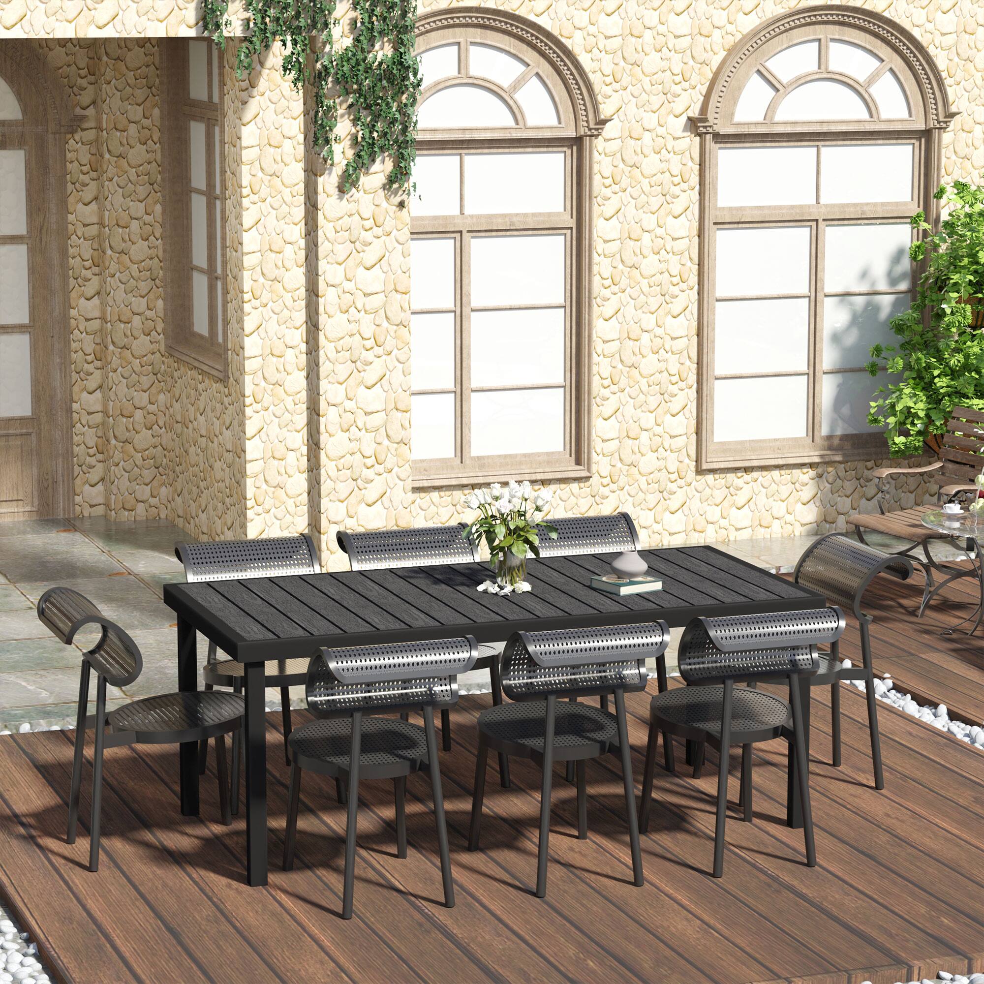 Alt View 1. Outsunny - 75" x 35" Outdoor Dining Table for 8 People, Rectangular Aluminum Frame Garden Table with All-Weather Faux Wood Top - Black.