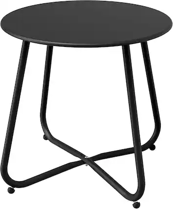 Front. Boyel Living - Round Metal Outdoor Side Table with Zinc-Coated Tabletop and Weather-Resistant Black Finish - Black.