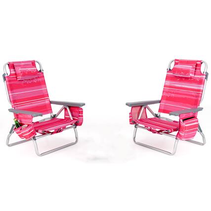 Front. Gymax - Gymax 2PCS Folding Backpack Beach Chair Table Set 5-Position Outdoor Reclining Chair Hot Pink - Hot Pink.