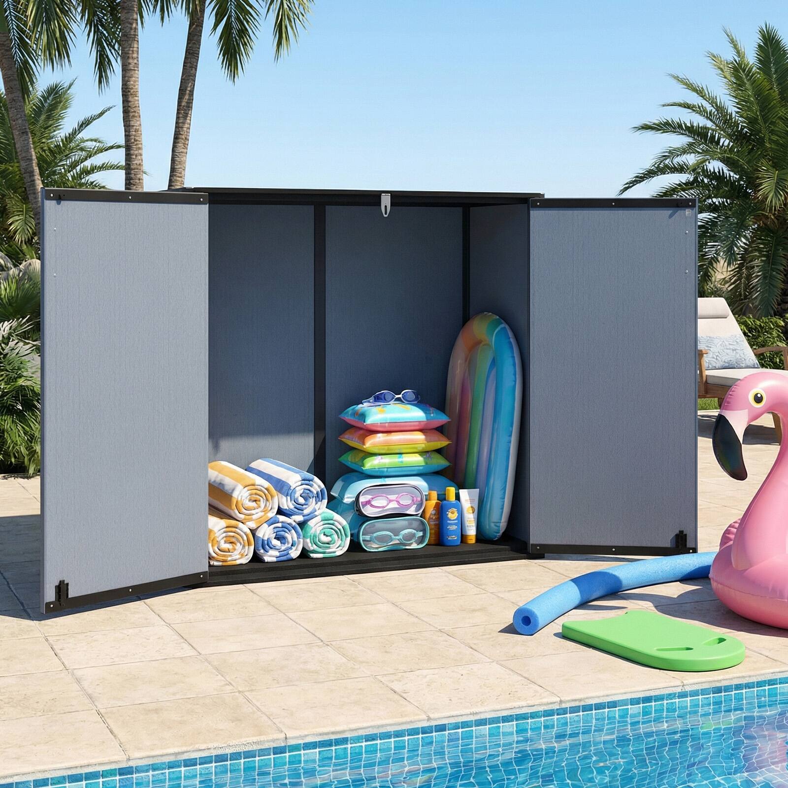 Alt View 3. Costway - Costway Outdoor Storage Shed, 23.5 Cu.ft All-Weather Storage Box with Floor, Lockable Door.