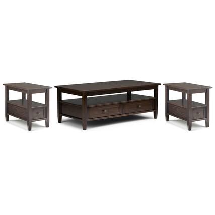 Front. Simpli Home - Warm Shaker 48 inch Coffee Table with 14 inch End Tables (Set of 3) - Tobacco Brown.