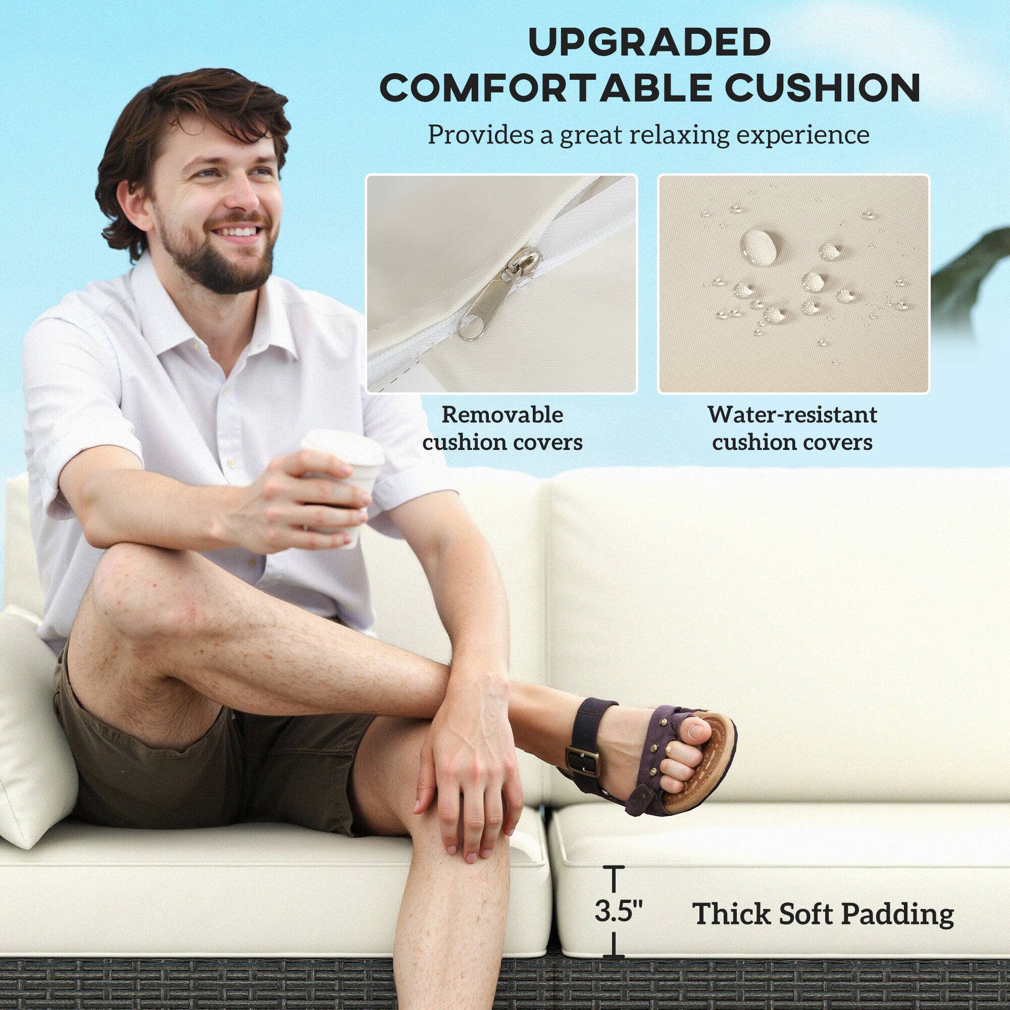 UPGRADED COMFORTABLE CUSHION  
Provides a great relaxing experience  

- Removable cushion covers  
- Water-resistant cushion covers  
- 3.5" Thick Soft Padding