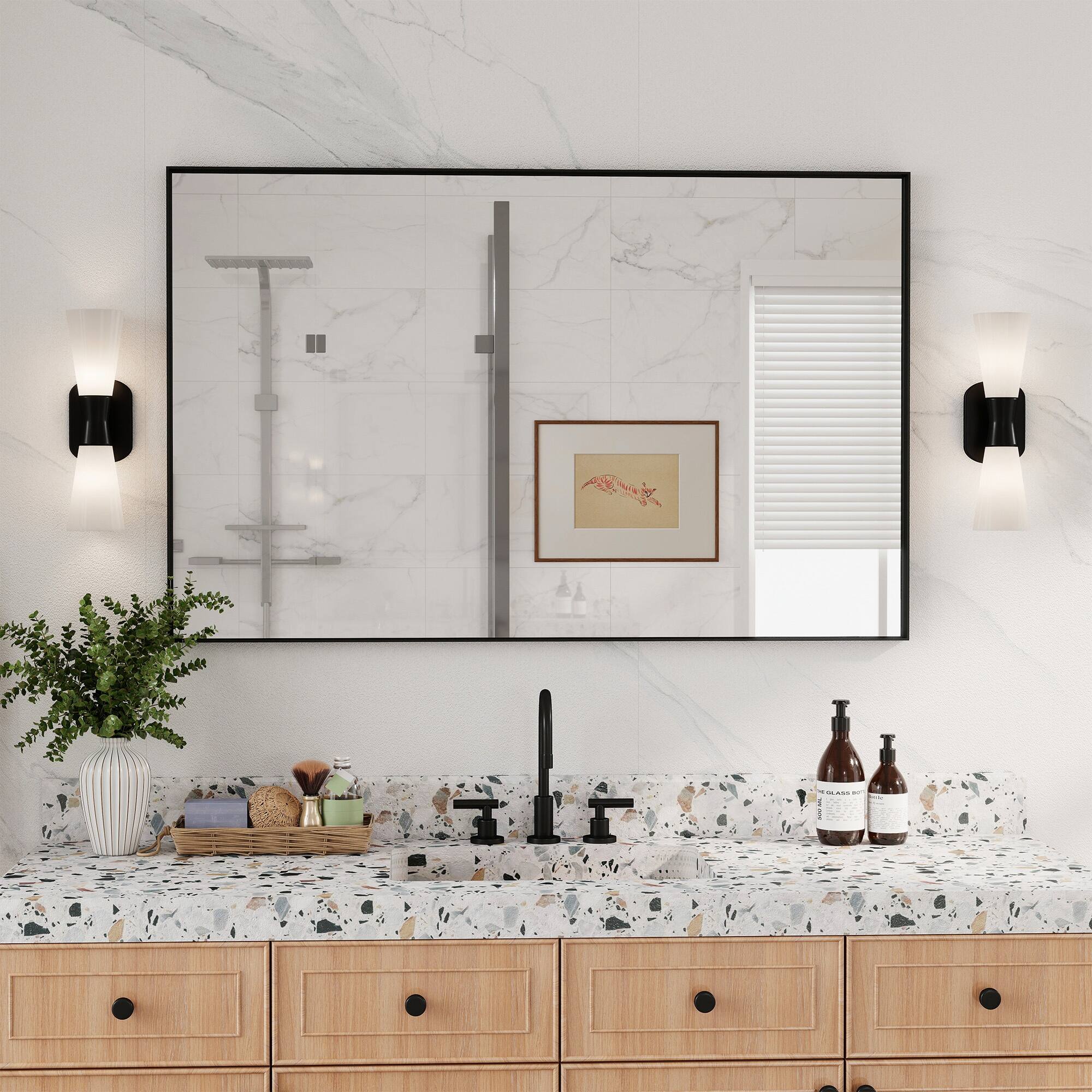 Alt View 2. Boyel Living - 22 x 30 in Rectangle Square Right-Angle Mirror with Matte Black Aluminum Frame.