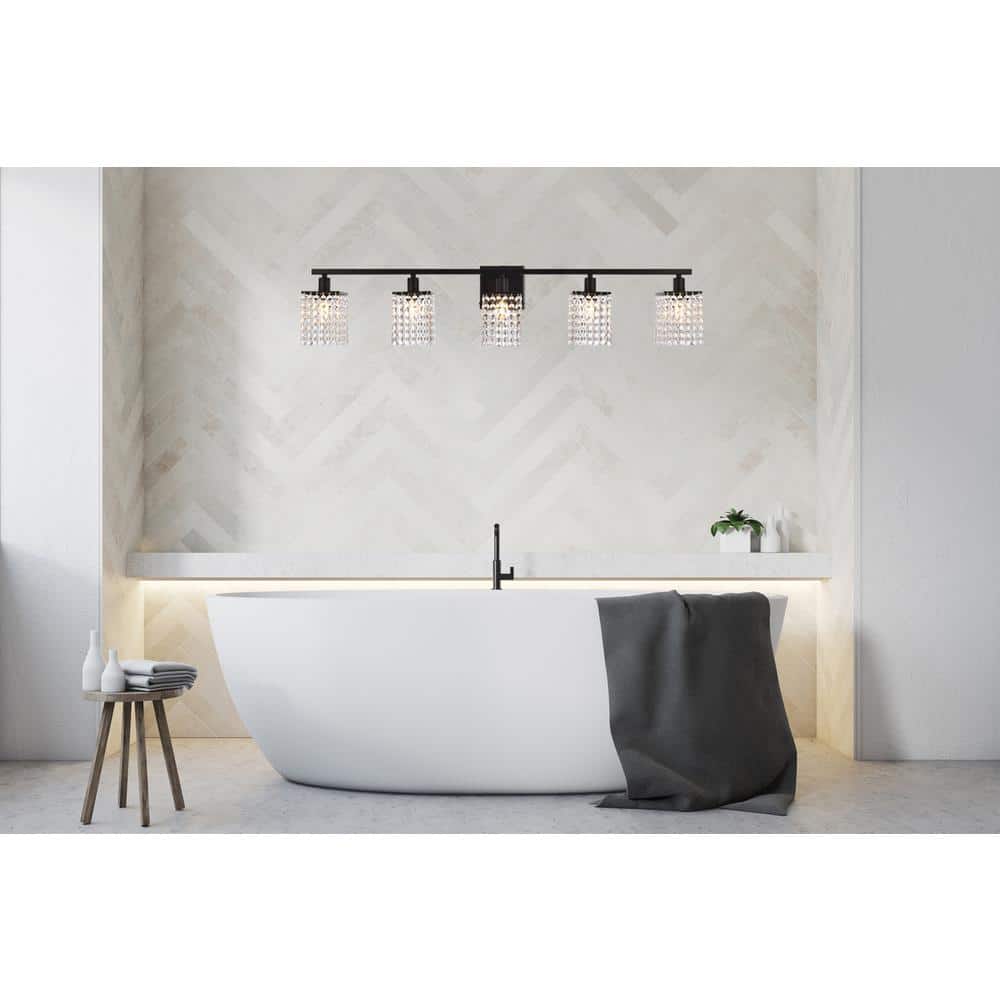 Living District - Phineas 5 lights bath sconce in black with clear crystals - Black And Clear price history on PriceWatchPro