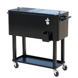 Outsunny - 80 QT Rolling Cooling Bins Ice Chest on Wheels Outdoor Stand Up Drink Cooler Cart for Party - Black