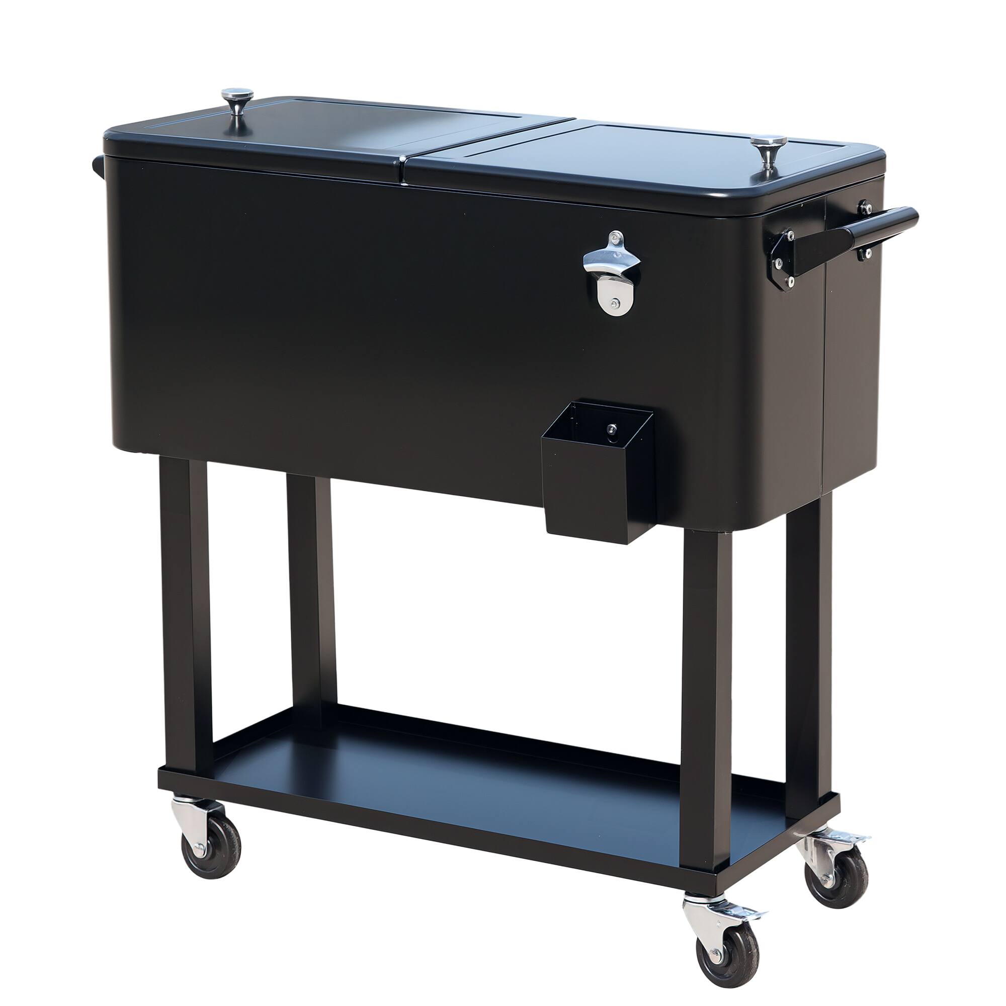 Front. Outsunny - 80 QT Rolling Cooling Bins Ice Chest on Wheels Outdoor Stand Up Drink Cooler Cart for Party - Black.