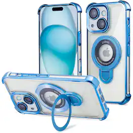 Entronix - Magnetic Case for iPhone 14 - Clear Back with Glossy Gripstand - Blue