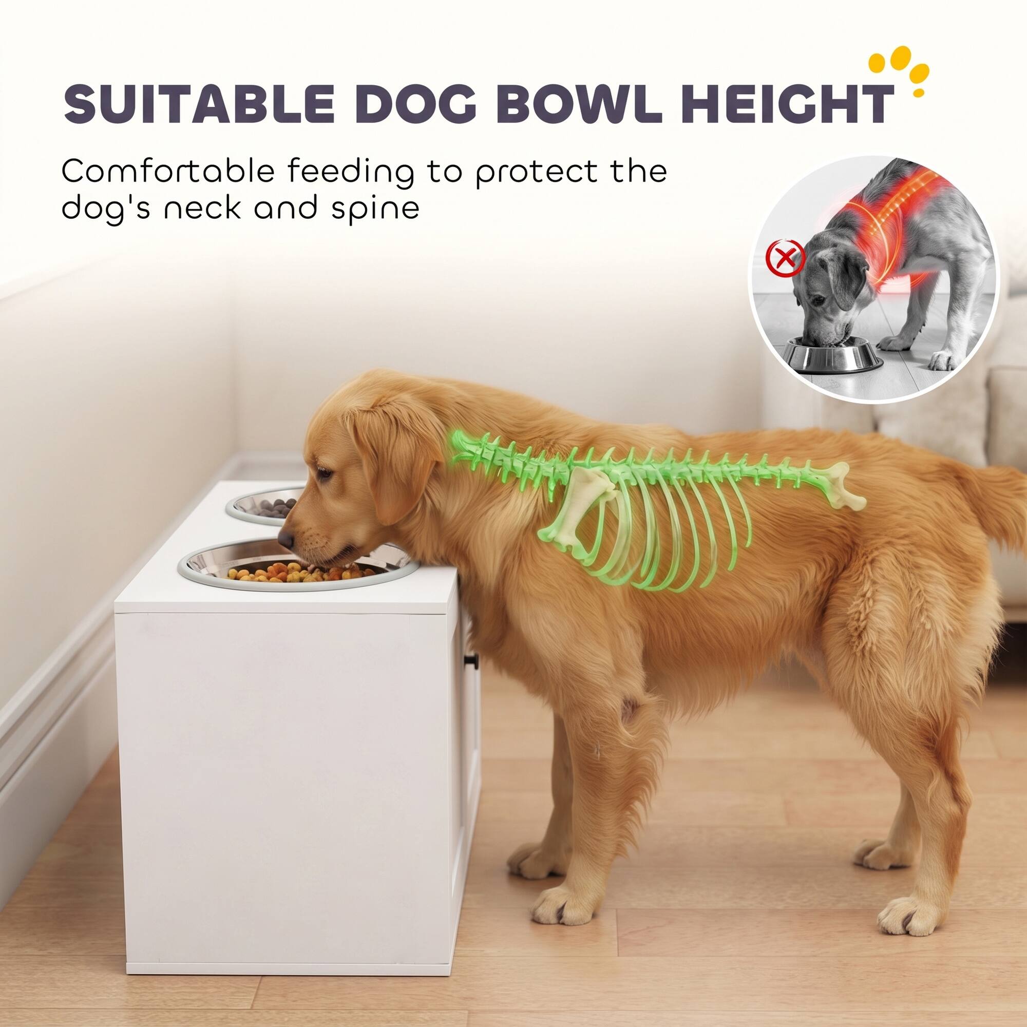 SUITABLE DOG BOWL HEIGHT  
Comfortable feeding to protect the dog's neck and spine