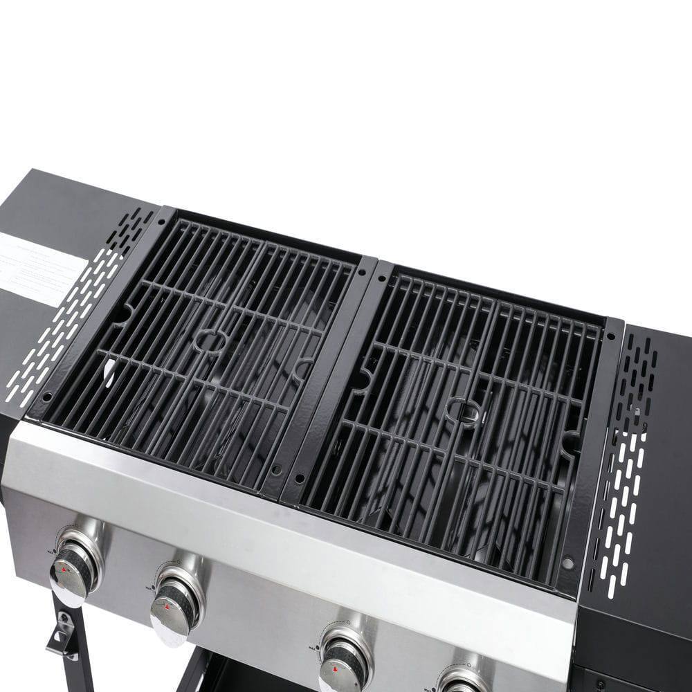 Alt View 4. Resenkos - 4 Burner BBQ Propane Gas Grill, Stainless Steel Patio Garden Barbecue Grill with Two Foldable Shelves, Black.