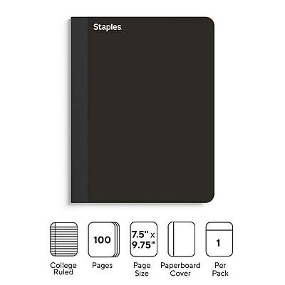 Staples  
100 College Ruled Pages  
7.5" x 9.75" Page Size  
1 Paperboard Cover  
Per Pack