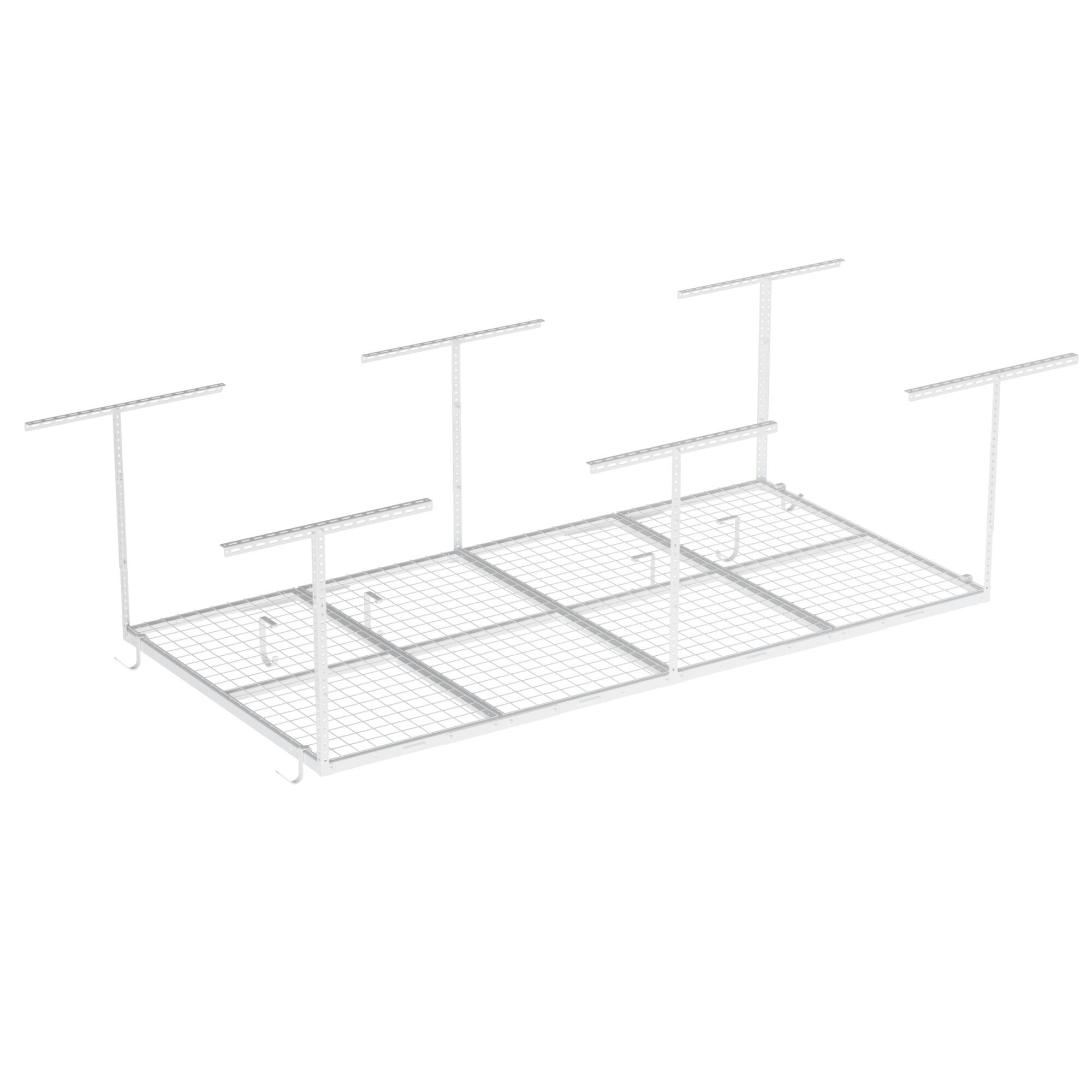 Left. Fleximounts - OHK Series 48 in. W x 96 in. D x 22-40 in. H Black Ceiling Mounted Overhead Garage Storage Rack with Accessory Hooks - White.