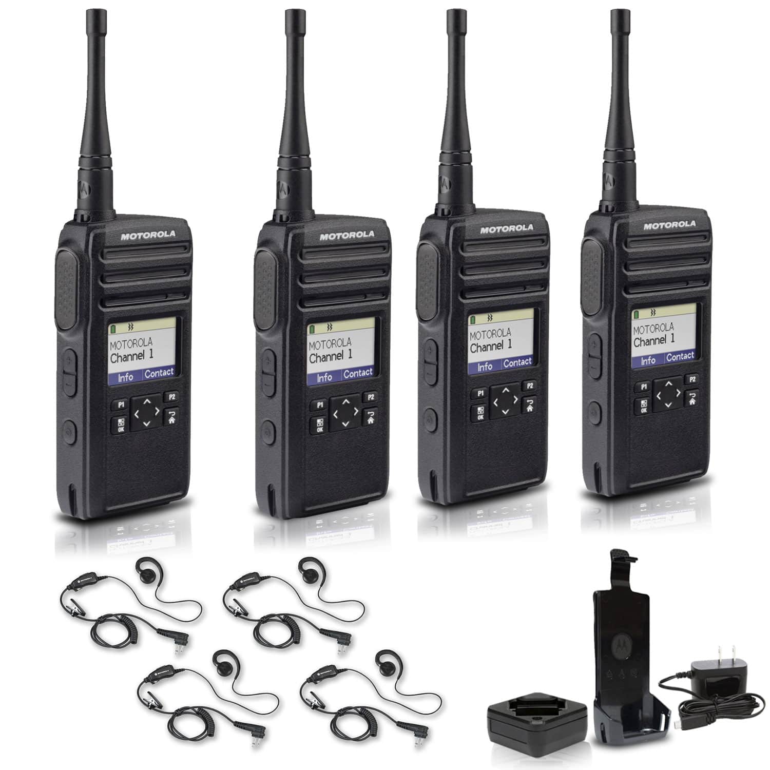 Motorola Solutions - Motorola DTR700 900 MHz Digital 2-Way Radio (50 Channels) + 4 x Motorola HKLN4604 Earpiece (4-Pack) - Black