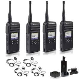 Motorola Solutions - Motorola DTR700 900 MHz Digital 2-Way Radio (50 Channels) + 4 x Motorola HKLN4604 Earpiece (4-Pack) - Black