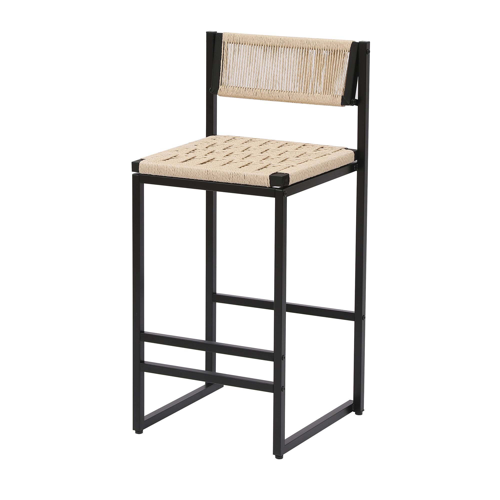 Alt View 7. GOODSILO - Set of 2 Woven Bar Stools - Hand Weave Counter Stool with Footrest for Kitchen Island, Dining Room - Creamy White.