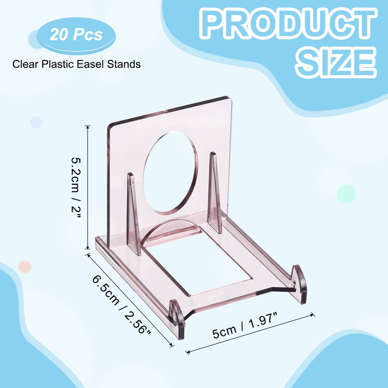 20 Pcs Clear Plastic Easel Stands

PRODUCT SIZE

5.2cm / 2"  
6.5cm / 2.56"  
5cm / 1.97"