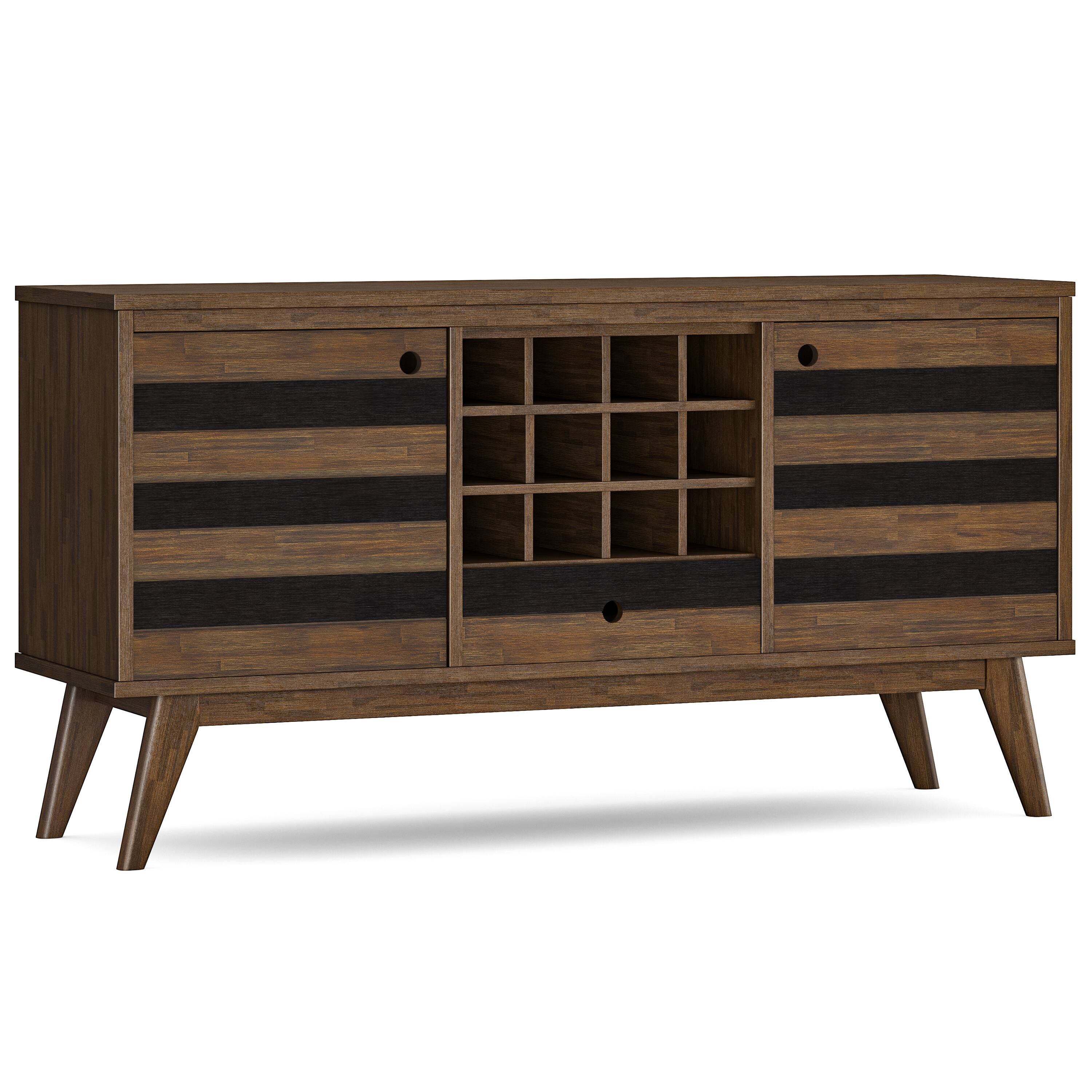 Front. Simpli Home - Clarkson SOLID ACACIA WOOD Sideboard with Wine Storage in Rustic Natural Aged Brown - Rustic Natural Aged Brown.