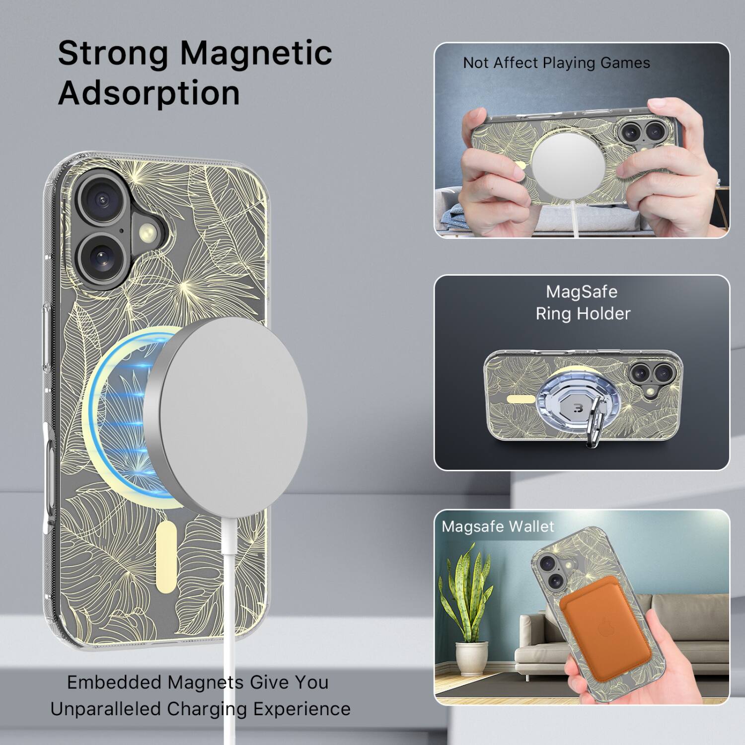 Strong Magnetic Adsorption

Embedded Magnets Give You Unparalleled Charging Experience

Not Affect Playing Games

MagSafe Ring Holder

MagSafe Wallet