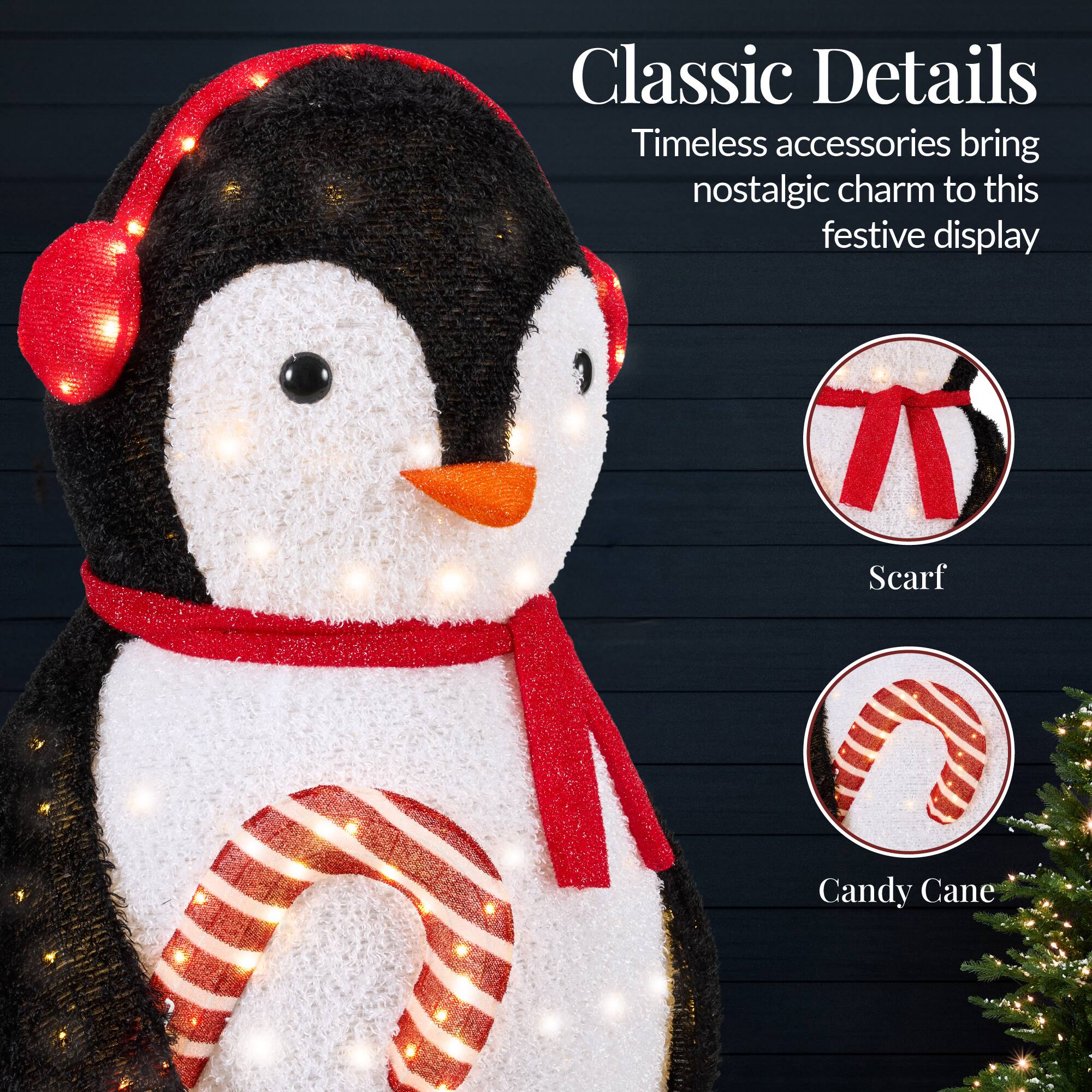 Classic Details  
Timeless accessories bring nostalgic charm to this festive display  

Scarf  
Candy Cane