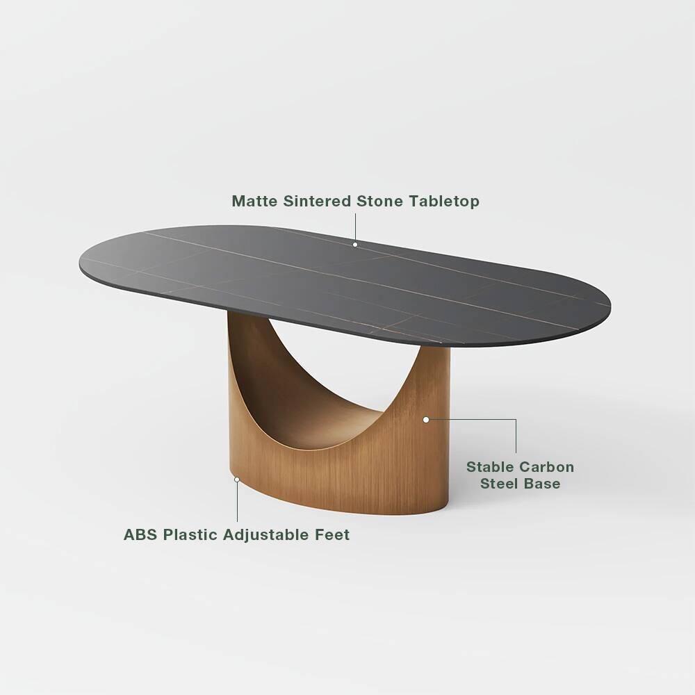 Matte Sintered Stone Tabletop  
Stable Carbon Steel Base  
ABS Plastic Adjustable Feet