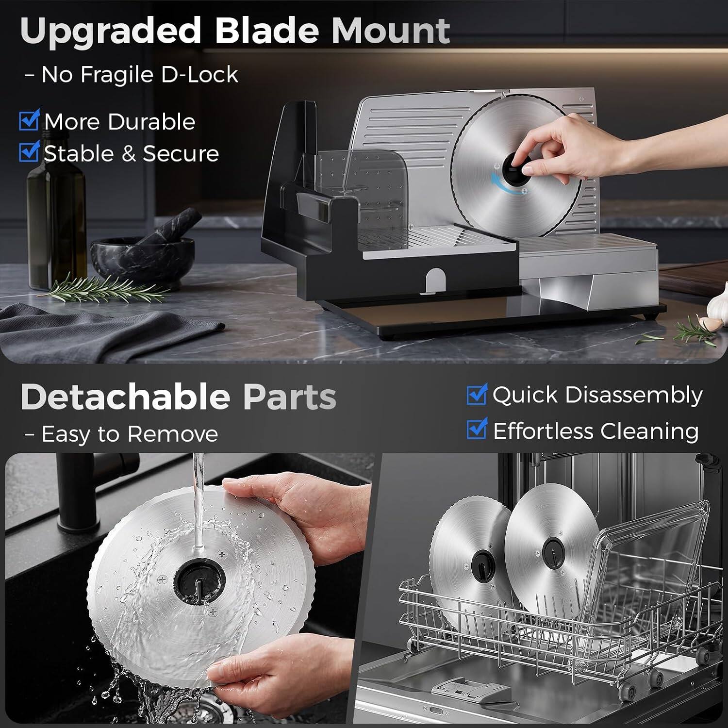 Upgraded Blade Mount - No Fragile D-Lock
- More Durable
- Stable & Secure

Detachable Parts - Easy to Remove
- Quick Disassembly
- Effortless Cleaning