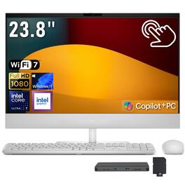 Dell - Upgraded - 23.8" FHD Touch All-in-One Desktop,Intel Ultra 7 355,32GB RAM,1TB SSD+1TB Dock Set,Intel Graphics,Win 11 - White