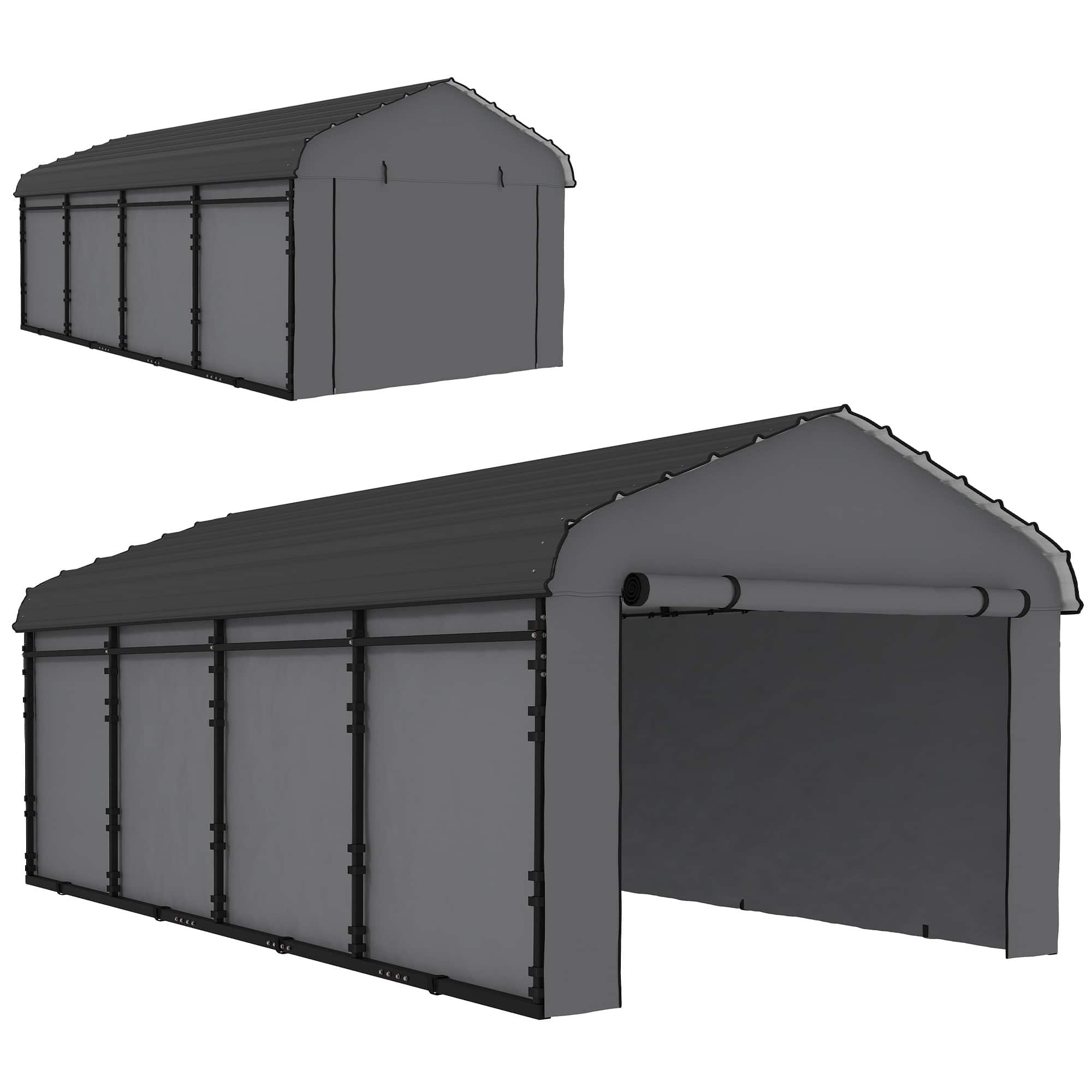 Outsunny - x 20' Metal Carport, Heavy Duty Garage Car Canopy with Galvanized Metal Roof and Removable Sidewalls - Dark Gray