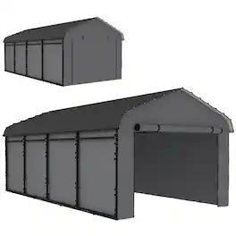 Outsunny - x 20' Metal Carport, Heavy Duty Garage Car Canopy with Galvanized Metal Roof and Removable Sidewalls - Dark Gray