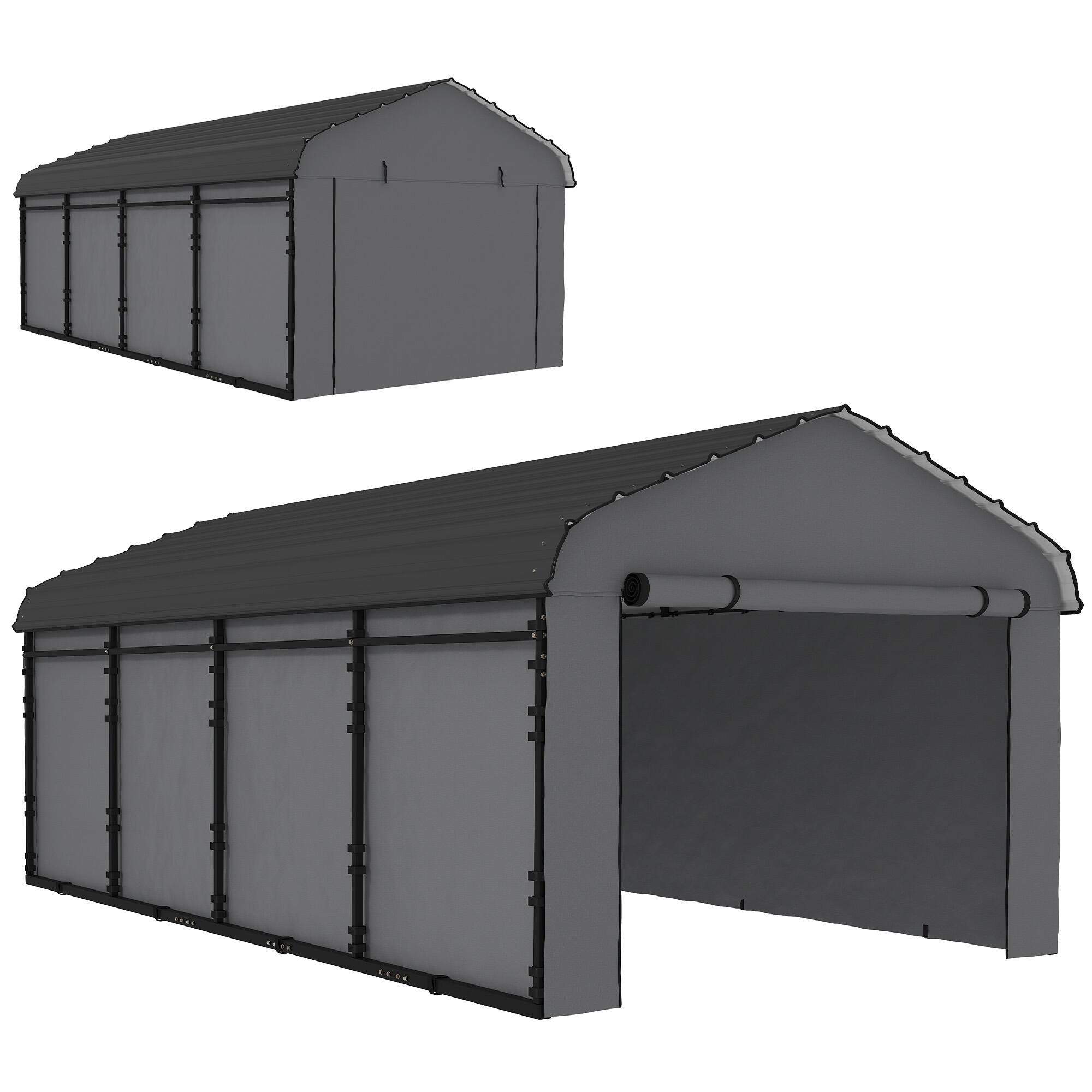 Outsunny - x 20' Metal Carport, Heavy Duty Garage Car Canopy with Galvanized Metal Roof and Removable Sidewalls - Dark Gray