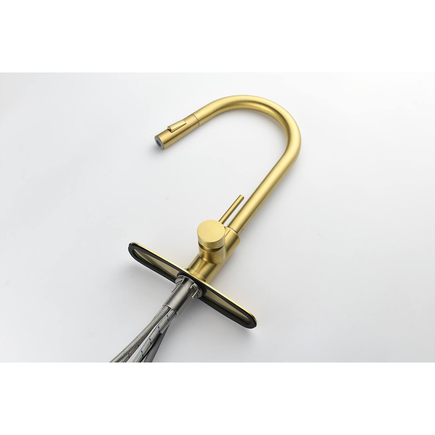 Left. APRILSOUL - Kitchen Faucet with Pull Down Sprayer - Brushed Gold.