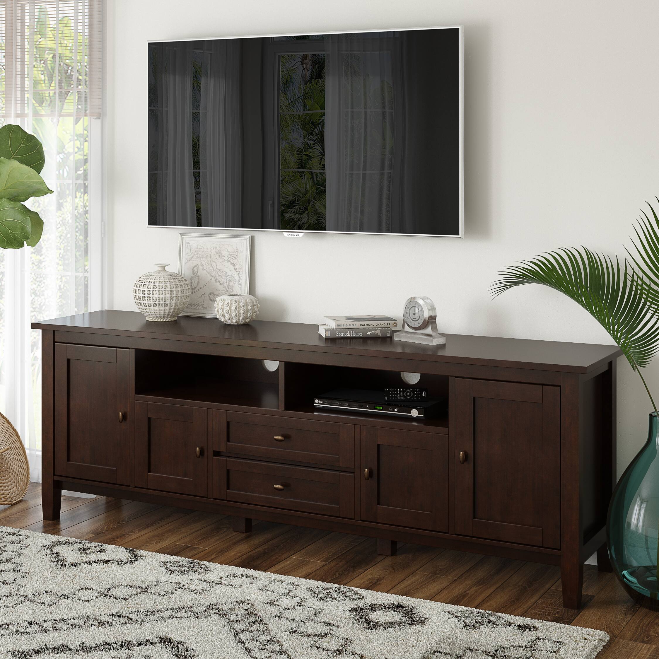 Angle. Simpli Home - Warm Shaker SOLID WOOD 72 inch TV Media Stand in Russet Brown For TVs up to 80 inches - Russet Brown.