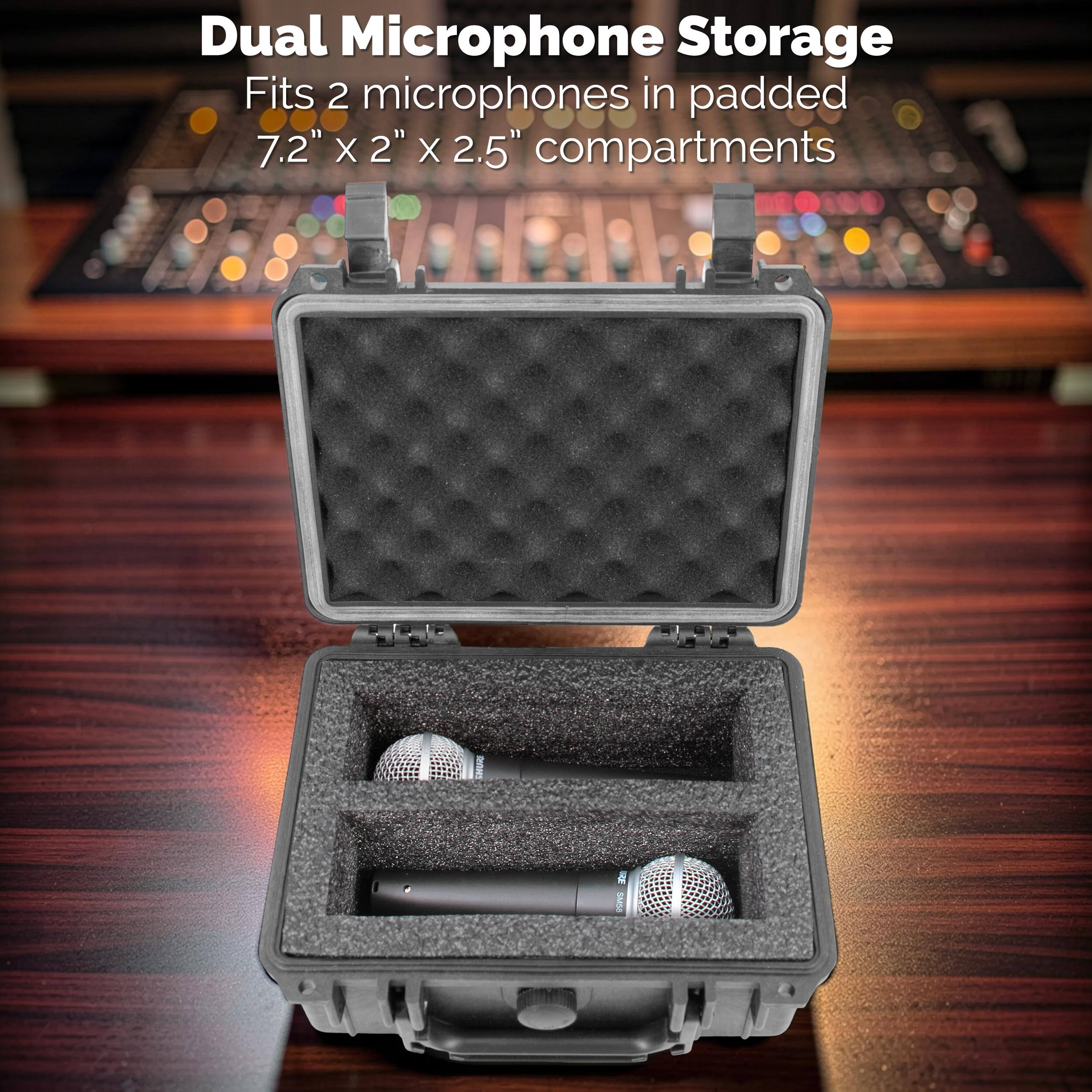 Dual Microphone Storage  
Fits 2 microphones in padded 7.2" x 2" x 2.5" compartments