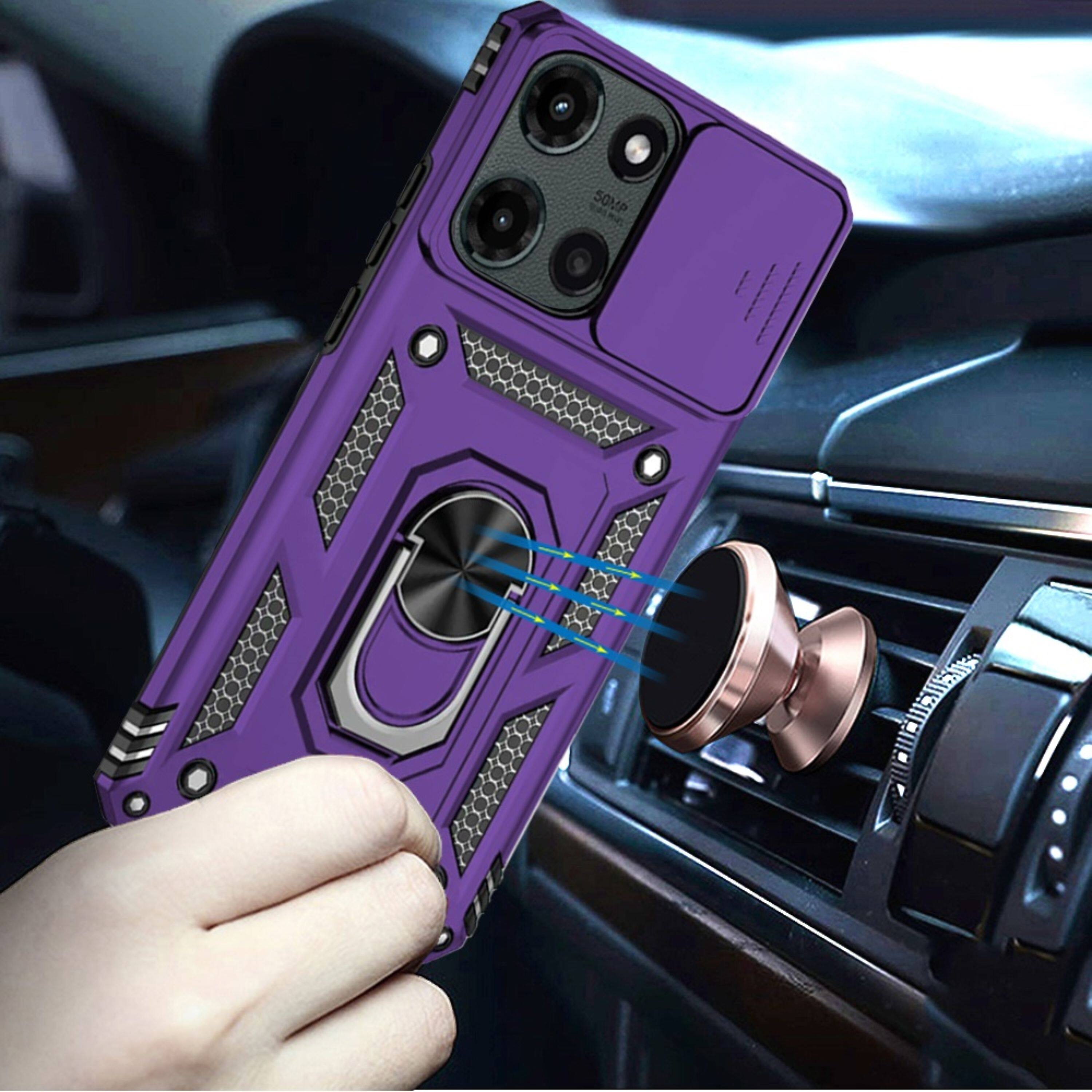 Left. Kitcheniva - Armor Ring Lens Protective Case With Tempered Glass For Moto G Stylus 2026/2025 Dark Purple - Dark Purple.