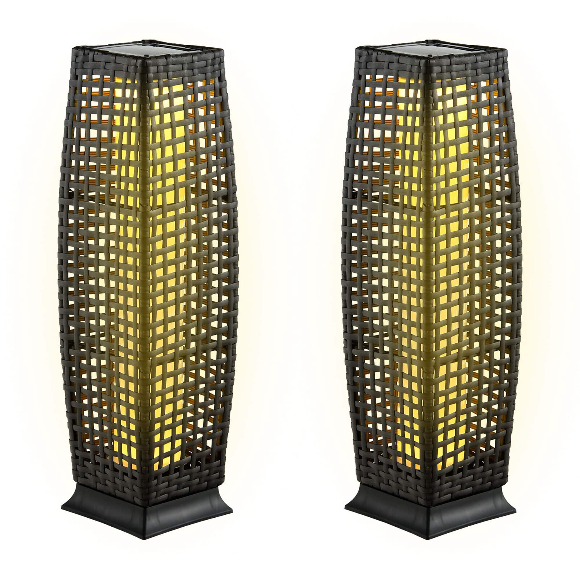 Gymax - 2-Piece Outdoor Solar-Powered Floor Lamps IP65 Waterproof w/ Auto On/Off Light - Black