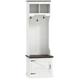 PULUZ - 3-in-1 Hall Tree with Shoe Storage, Coat Rack with Bench, Entryway Furniture with Five Hooks - White Wood Grain