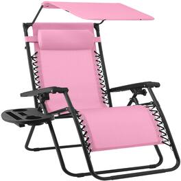 Best Choice Products - 30" Extra Wide Folding Zero Gravity Patio Lounge Chair w/Canopy Shade - Carnation